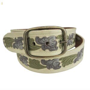vtg BETH FRANK Painted tooled leather belt sz L